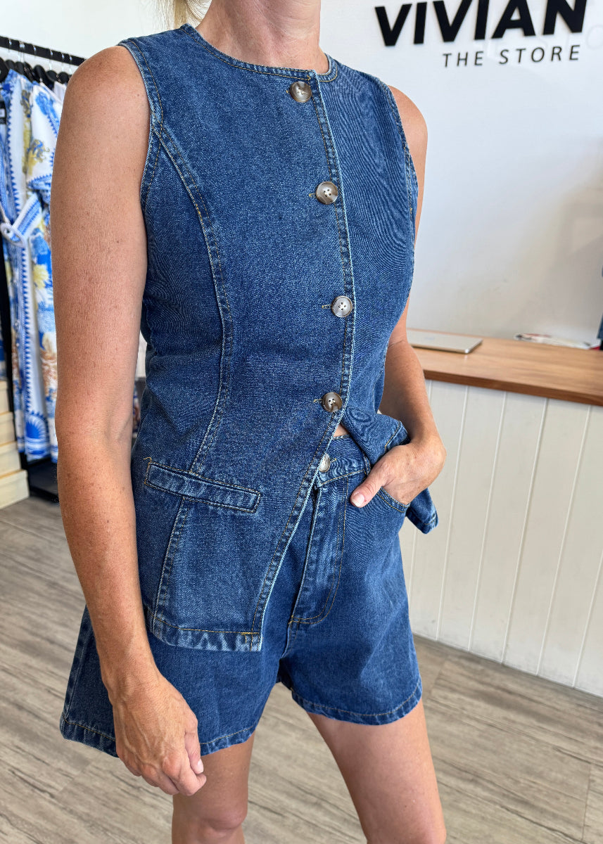 BRIDGET DENIM VEST SET DARK BLUE