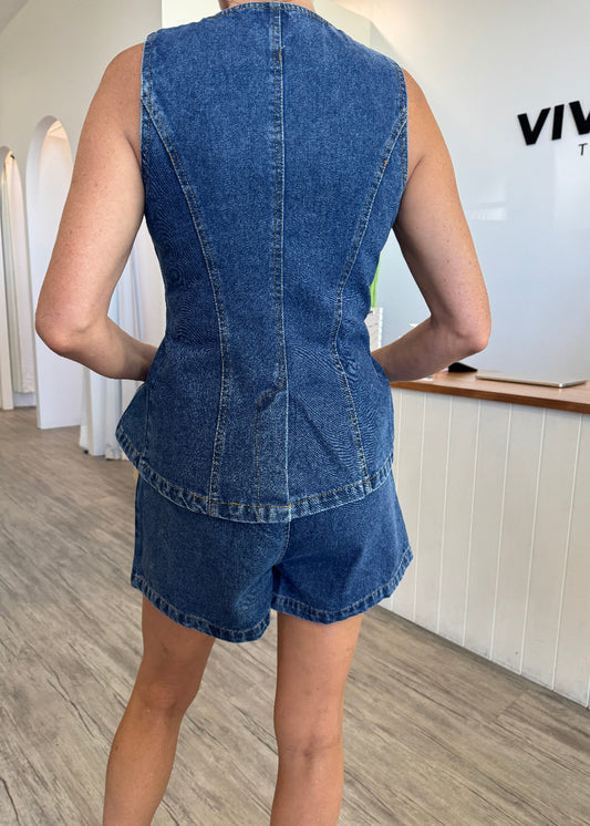 BRIDGET DENIM VEST SET DARK BLUE