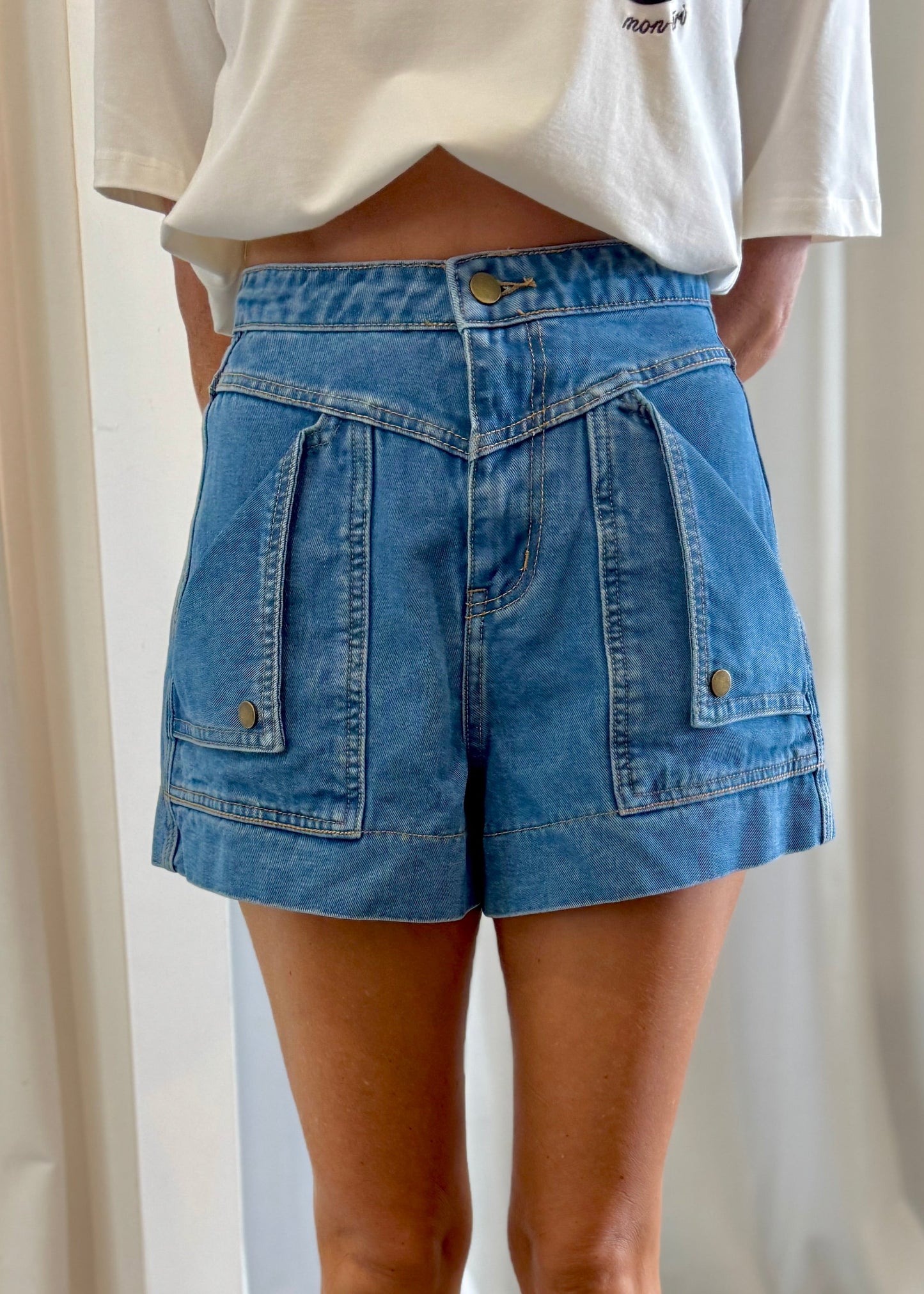 CELINE DENIM SHORT LIGHT BLUE DENIM