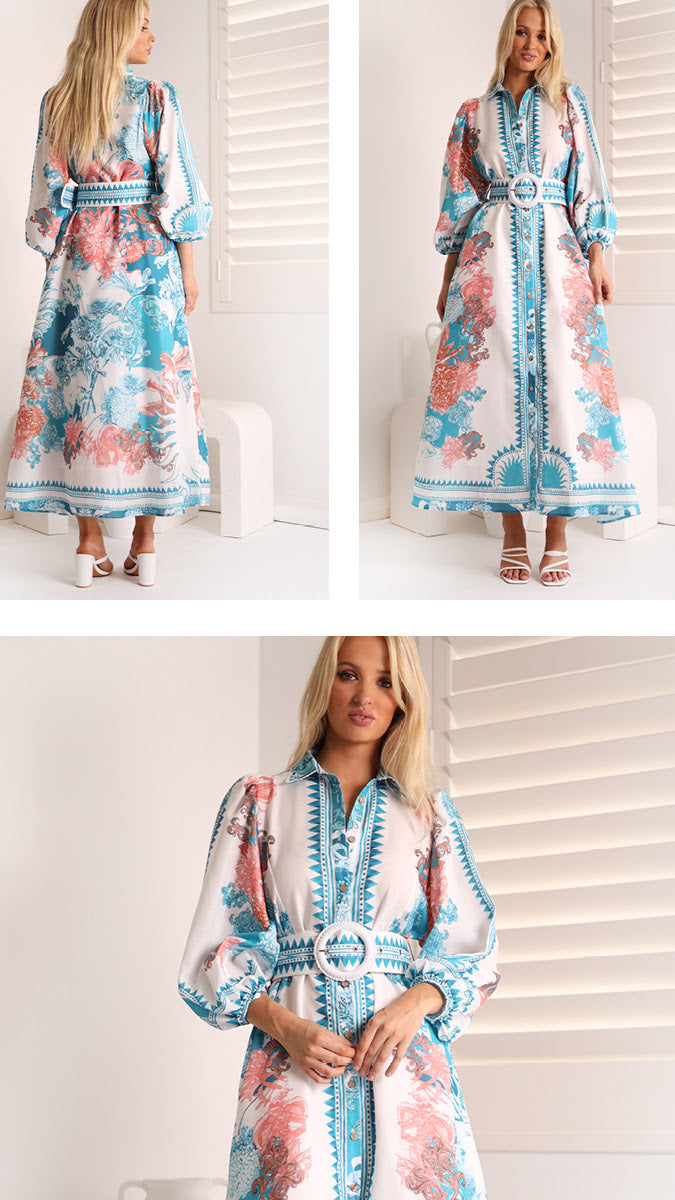 CHINA DOLL LONG SLEEVE MAXI DRESS TEAL