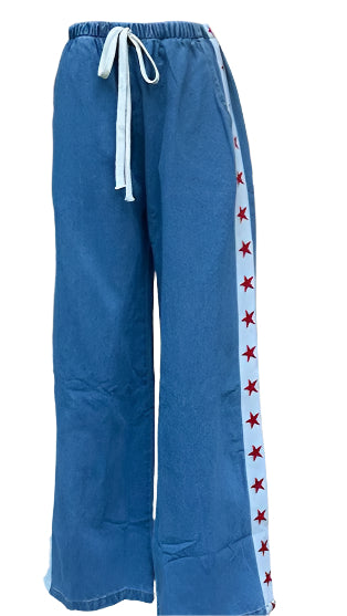 DENIM RACER PANTS WITH STARS