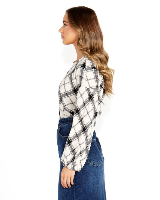 VALENTINA BIAS BLOUSE BLACK/CREAM CHECK