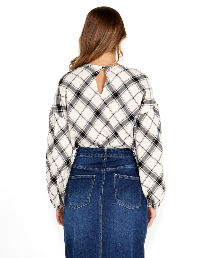 VALENTINA BIAS BLOUSE BLACK/CREAM CHECK