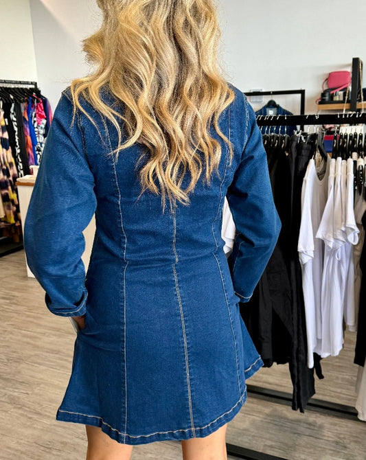 LAURA LONG SLEEVE MINI DRESS DARK DENIM