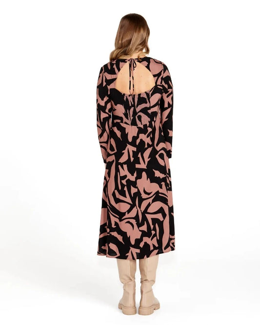 JOELLE TIE BACK MIDI DRESS ABSTRACT