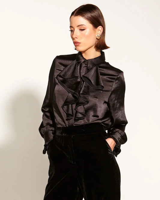ONLY SHE KNOWS RUFFLE SHIRT BLACK