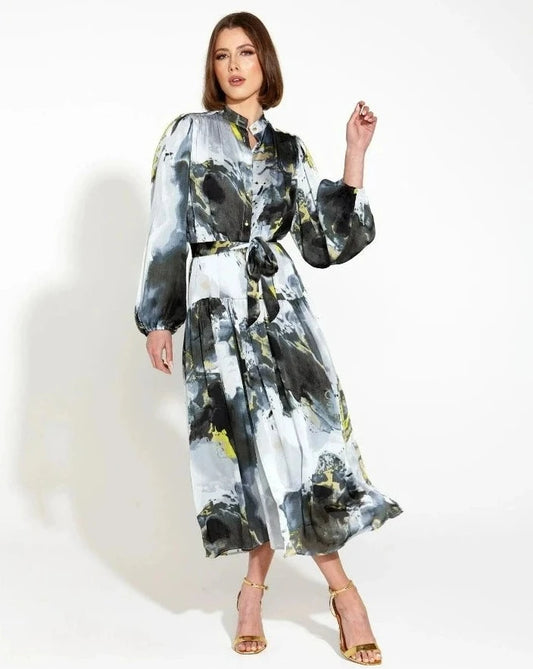 TRANSFIXED MIDI DUSTER SHIRT DRESS MARBLE