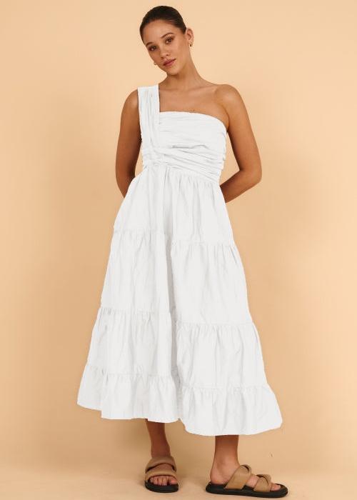 LIZZY ONE SHOULDER DRESS WHITE