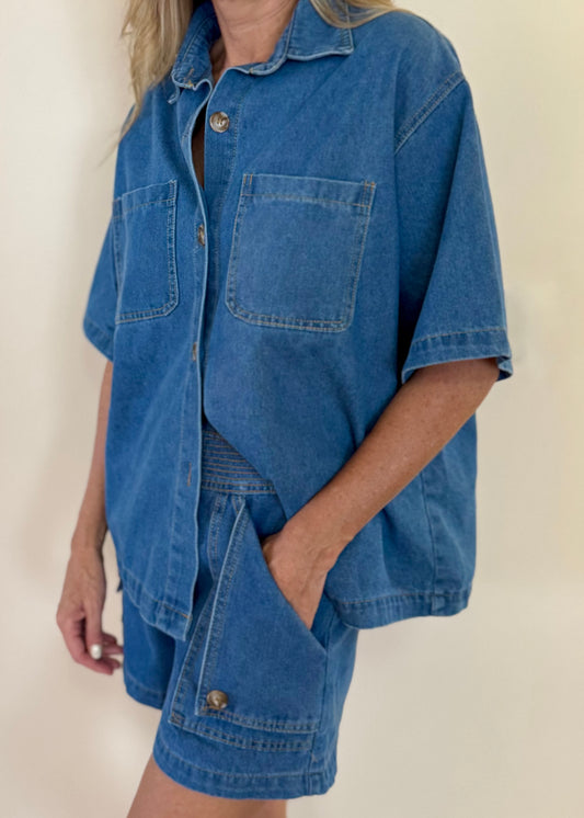 TARA DENIM SHORT SET MID DENIM