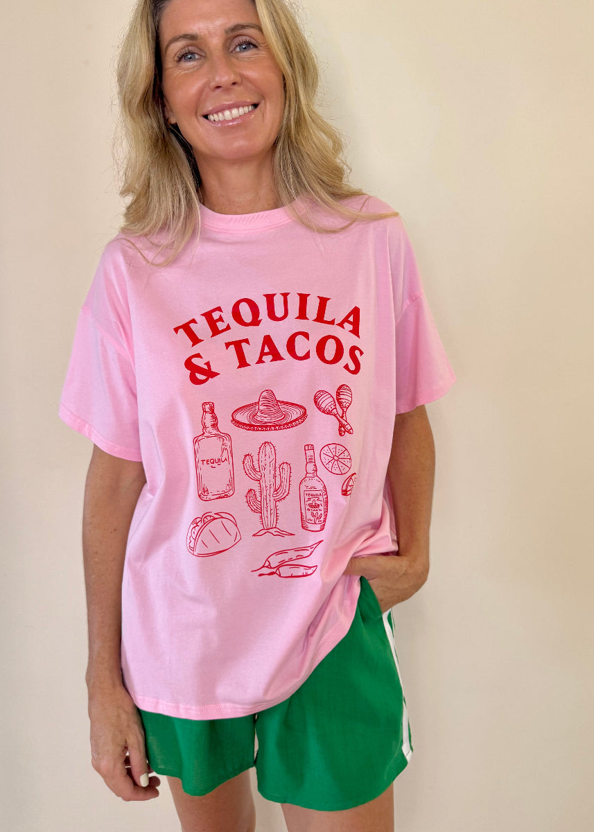 TEQUILA AND TACO SHORT SET PINK/GREEN