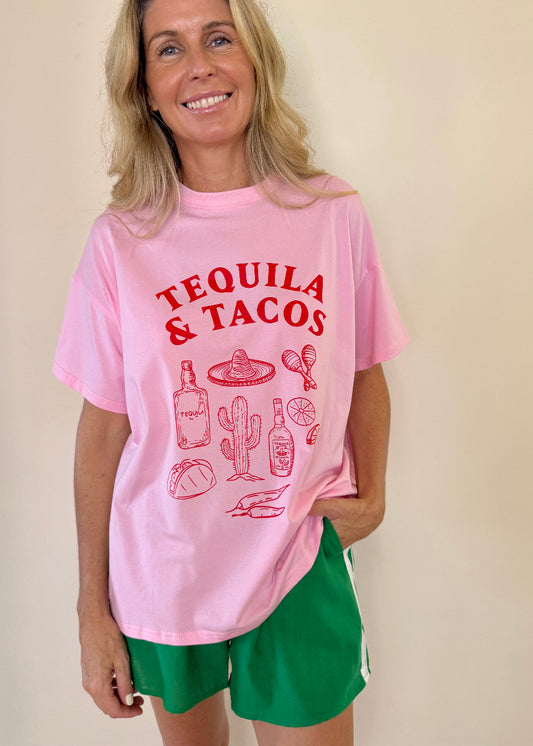 TEQUILA AND TACO SHORT SET PINK/GREEN