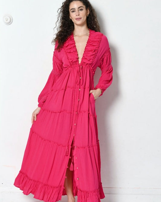 FOLK SONG DRESS FUSCHIA